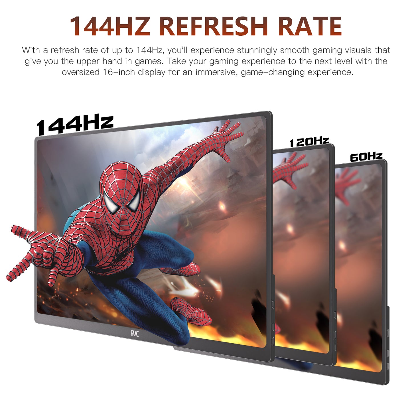 16" 2.5K Portable Monitor for Laptop 144hz QHD Flicker-Free Small Monitor USB-C, HDMI Portable Screen for Laptop Compatible with Windows, MacBook, Phone, Switch, Xbox & PS4/5 Portable Gaming Monitor