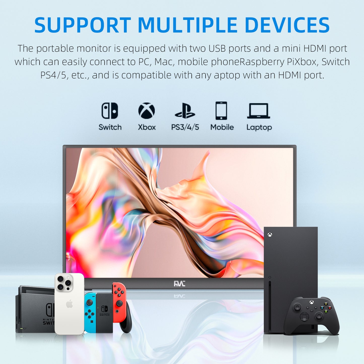 FMC 15.6 Inch 1080P FHD Portable Monitor Ultra Slim Travel Monitor USB-C HDMI with Cover & Cables for Laptop PC MAC PS Xbox Switch Screen Extender