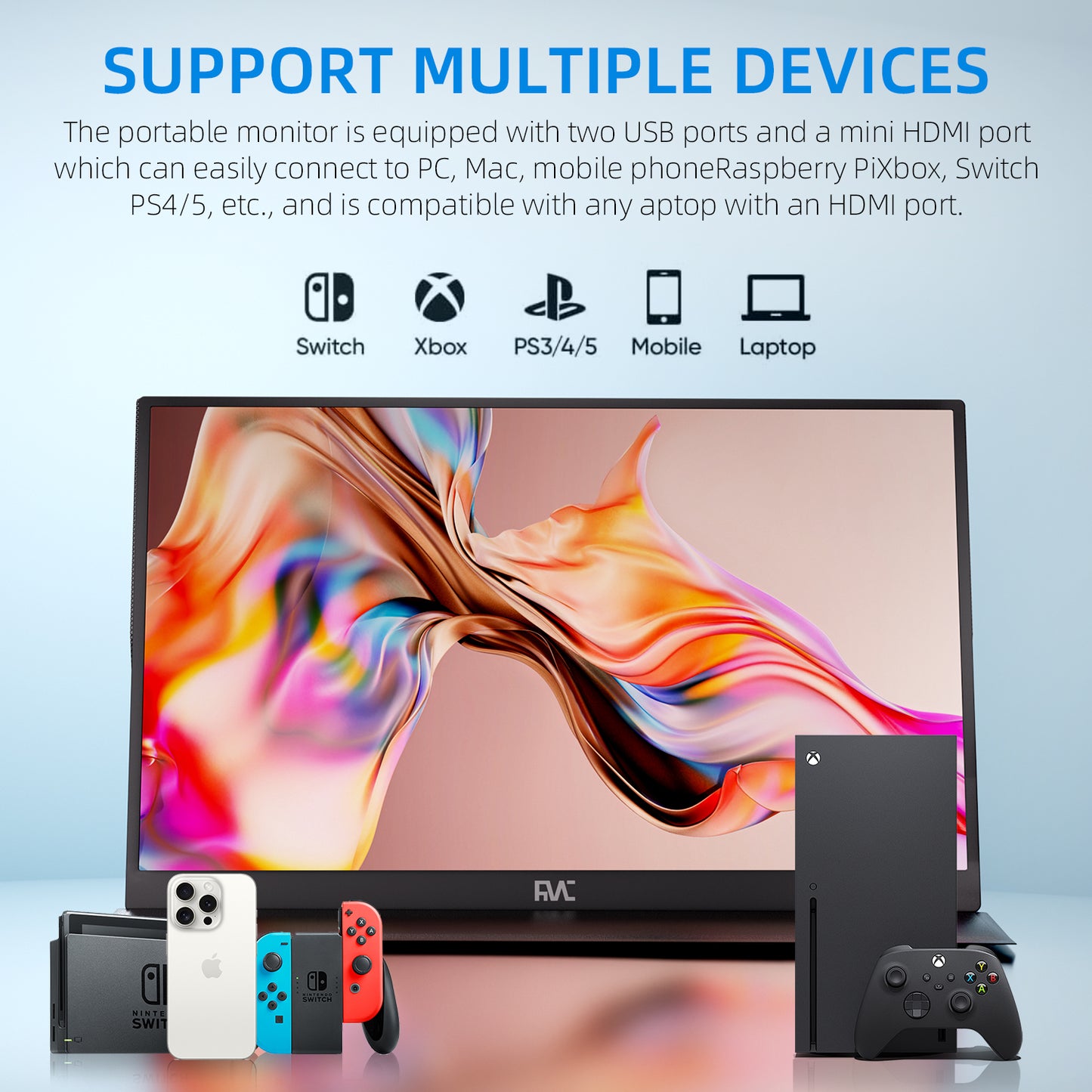 FMC 15.6 Inch 1080P FHD Portable Monitor Ultra Slim Travel Monitor USB-C HDMI with Cover & Cables for Laptop PC MAC PS Xbox Switch Screen Extender